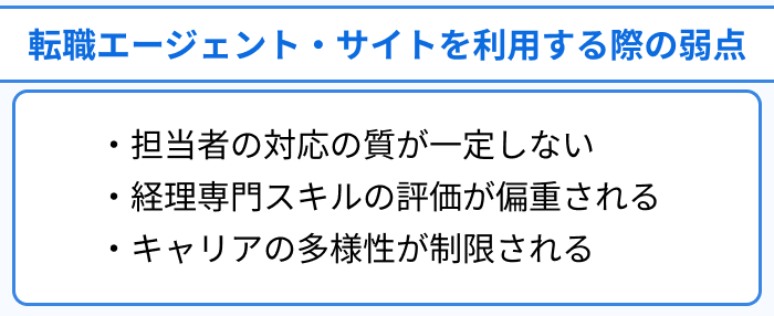 経理向け転職エージェント・サイトを利用する際の弱点のイラスト
